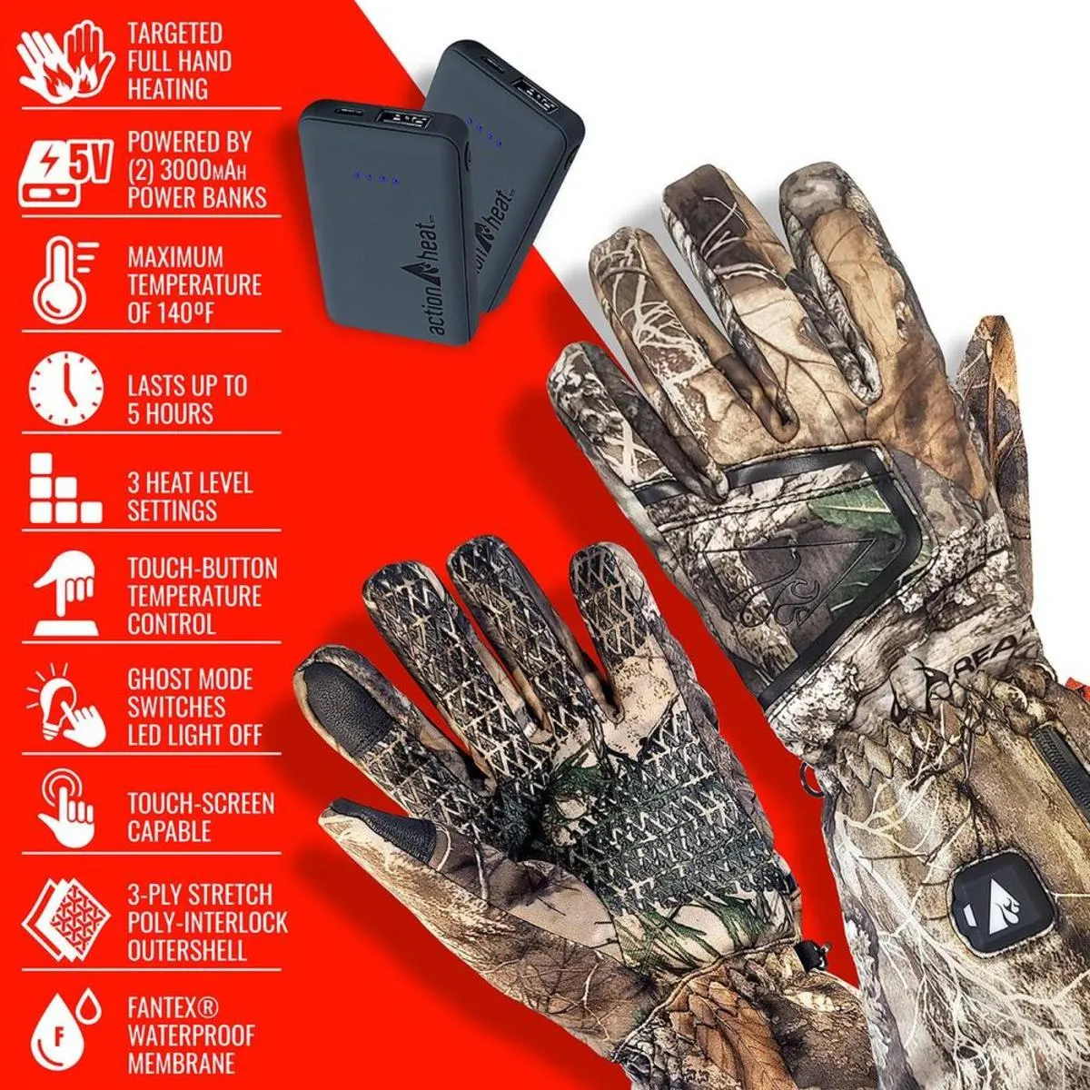 Open Box ActionHeat 5V Men's Battery Heated Hunting Featherweight Gloves