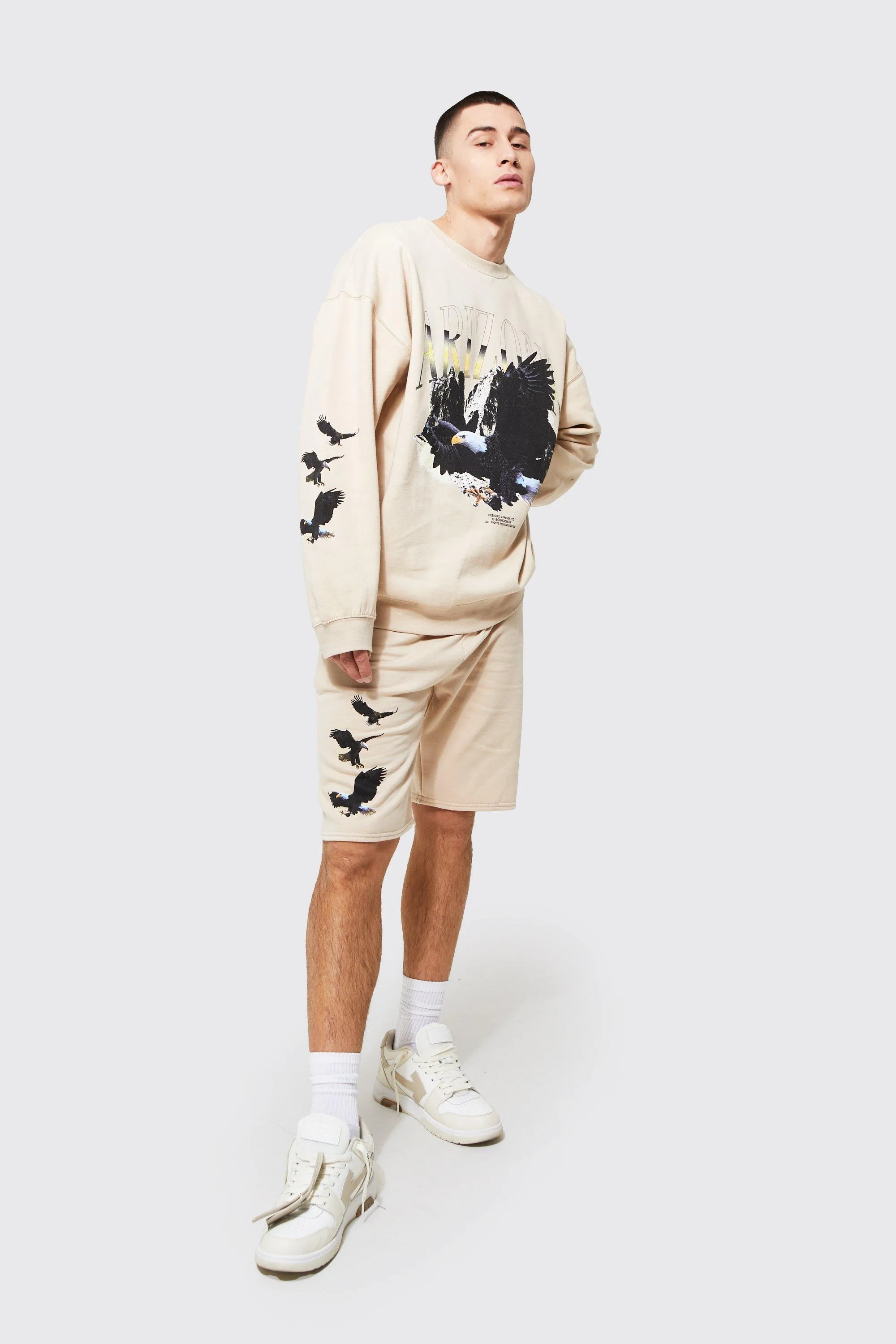 Oversized Arizona Sweatshirt Short Tracksuit | boohooMAN UK