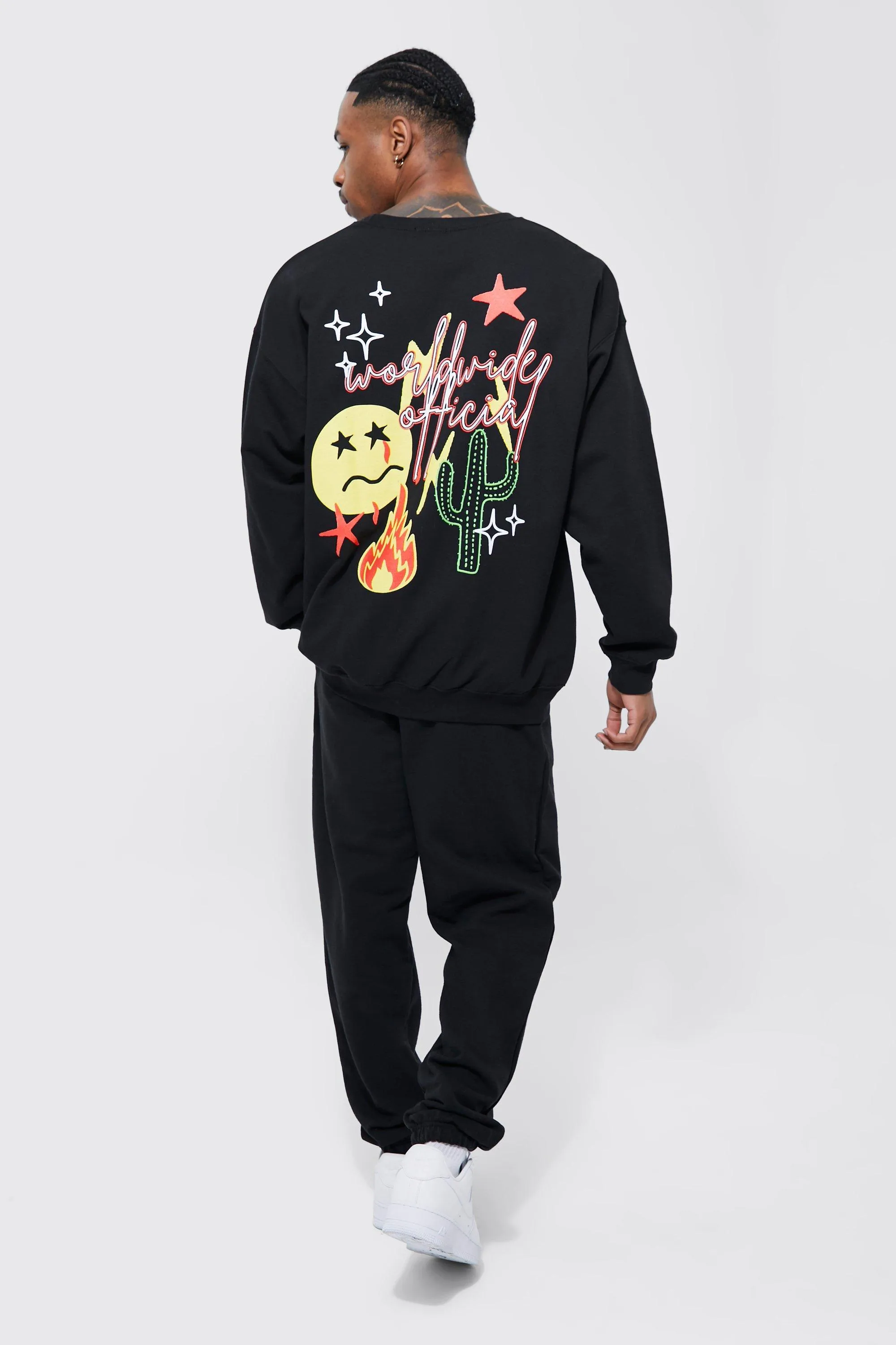 Oversized Doodle Graphic Sweatshirt Tracksuit