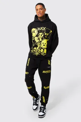 Oversized Graffiti Worker Panel Tracksuit | boohooMAN UK