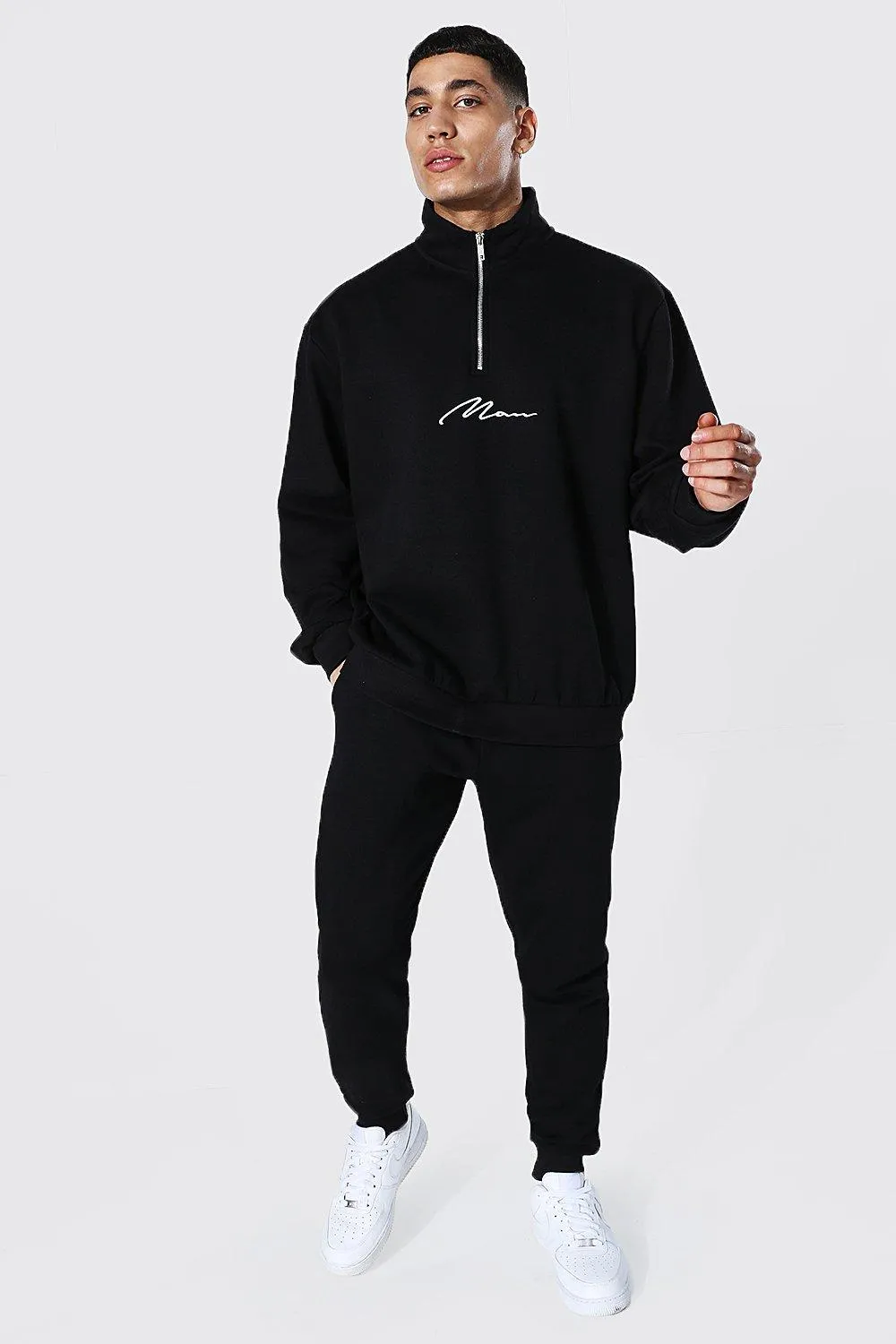 Oversized Man Signature Half Zip Tracksuit | boohooMAN UK