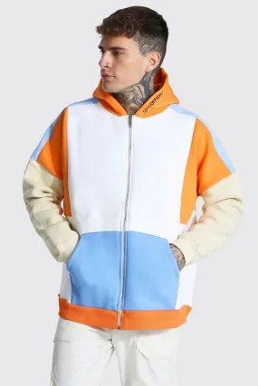 Oversized Man Zip Through Colour Block Hoodie | boohooMAN UK