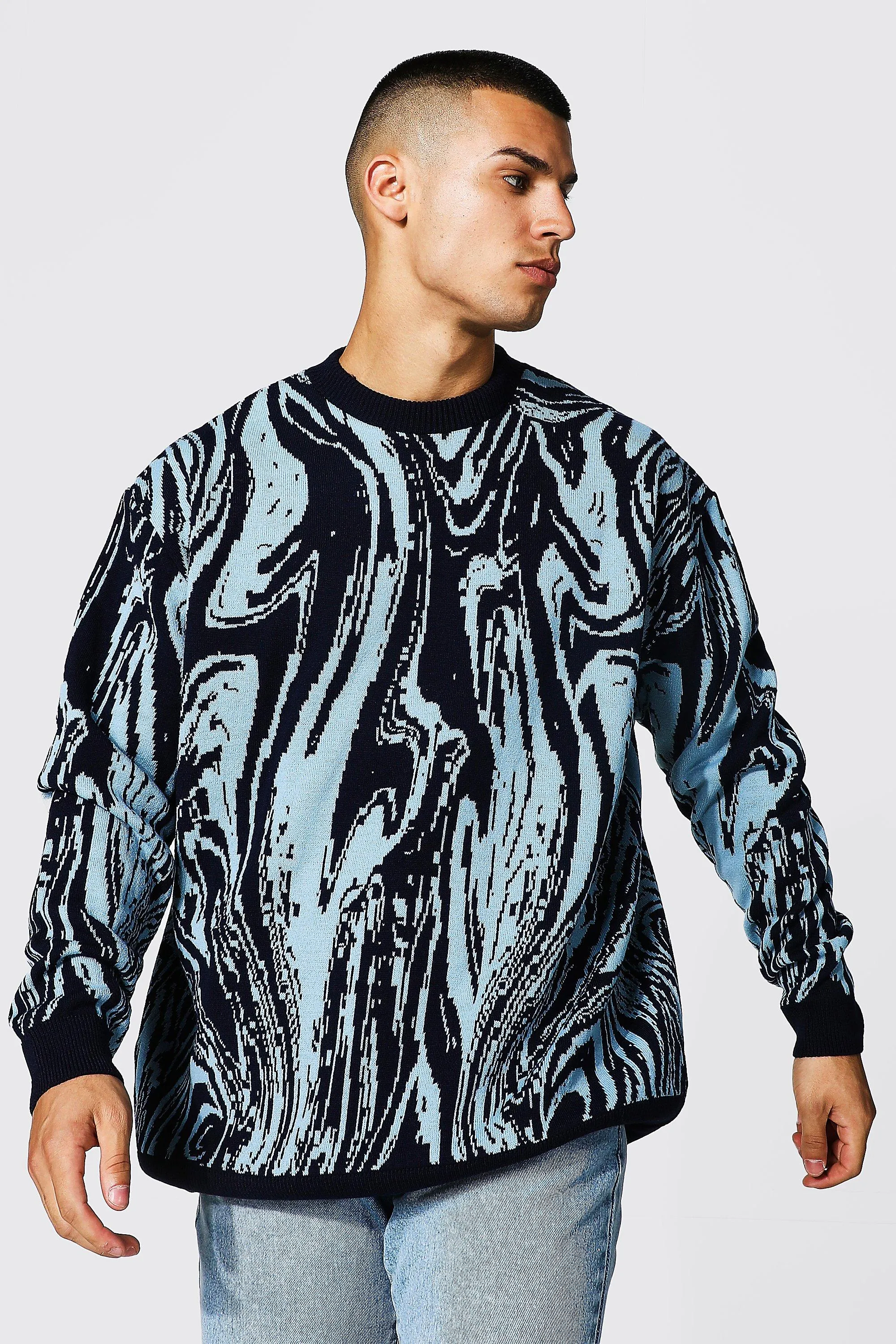 Oversized Marble Knitted Jumper | boohooMAN UK