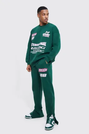 Oversized Moto Varsity Sweatshirt Tracksuit | boohooMAN UK