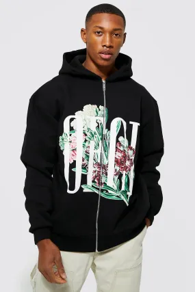 Oversized Ofcl Floral Zip Through Hoodie