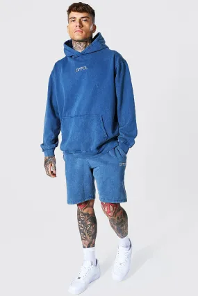 Oversized Offcl Acid Wash Short Tracksuit | boohooMAN UK