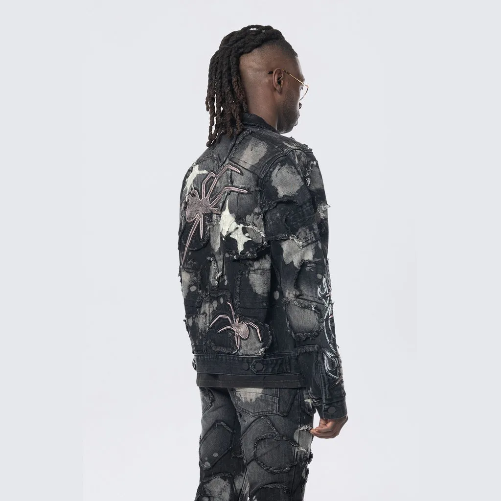 Oversized Patchwork Jean Jacket - Nickel Black