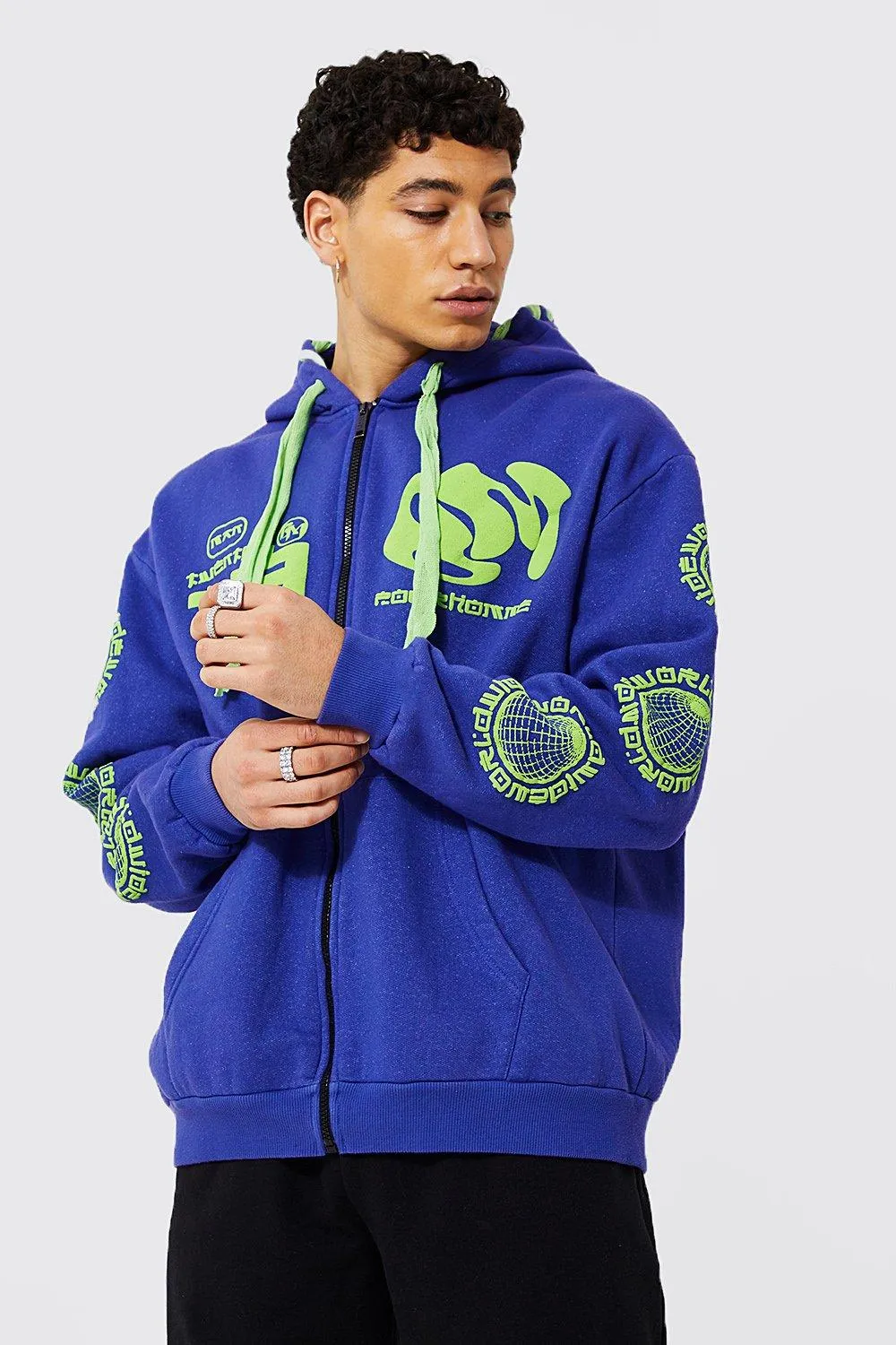 Oversized Printed Hoodie With Stitch Detail