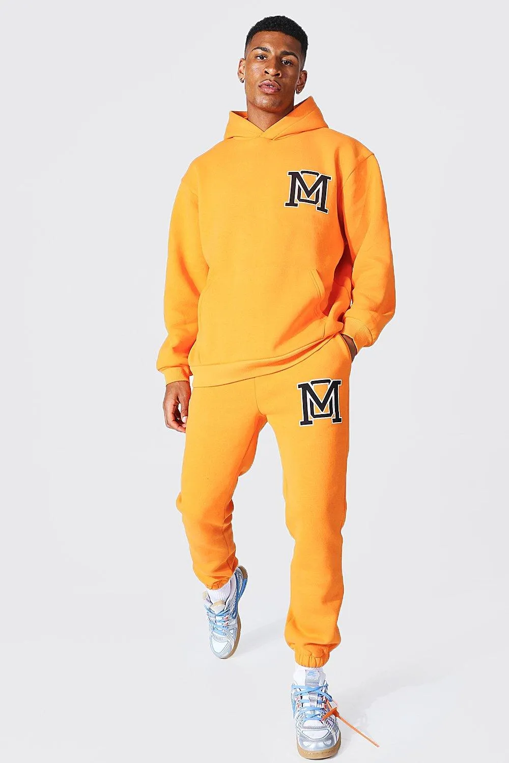 Oversized Varsity Print Hooded Tracksuit | boohooMAN UK