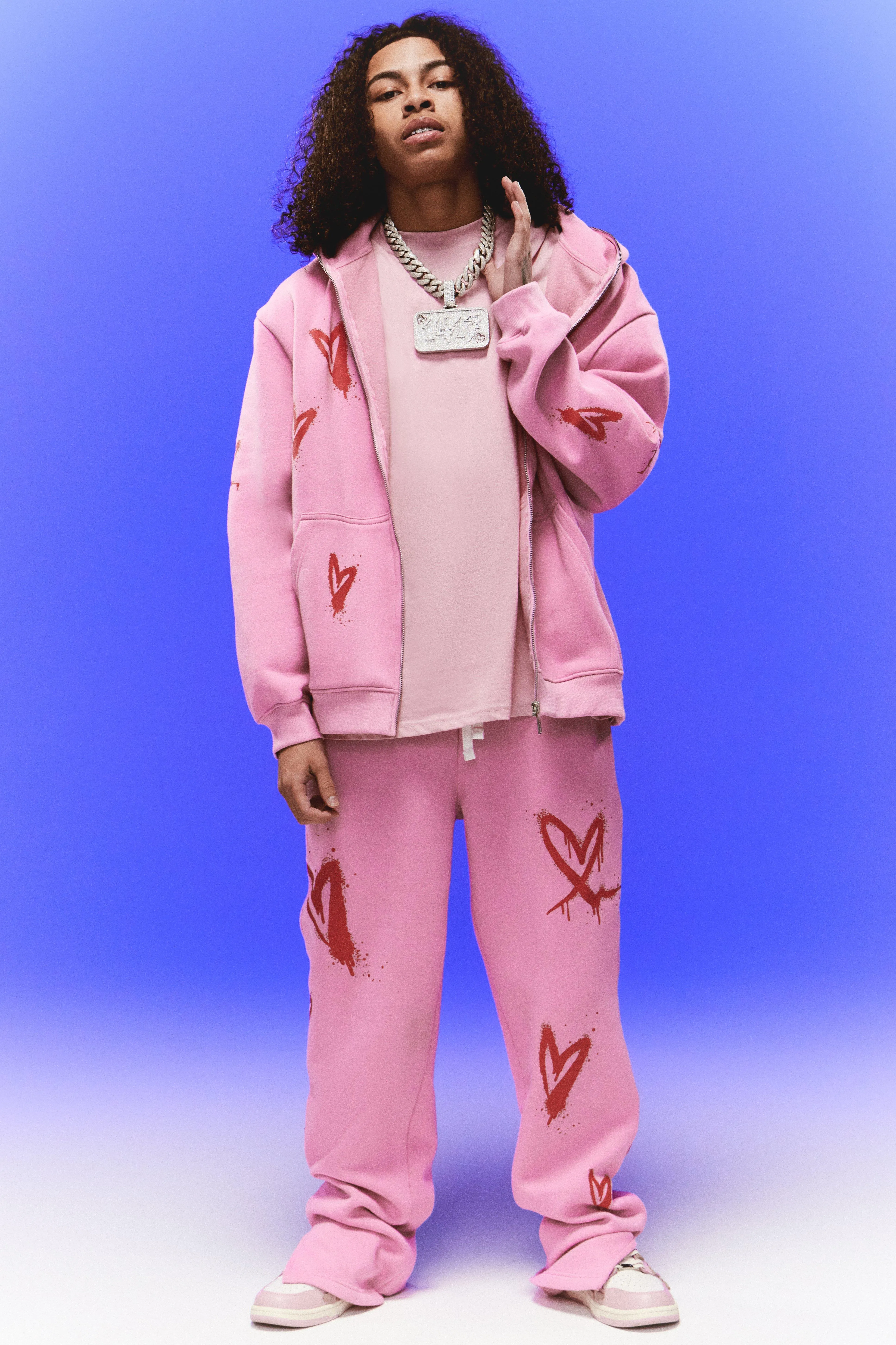 Oversized Zip Through Heart Tracksuit | boohooMAN UK