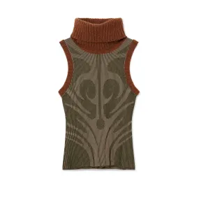 Paolina Russo Women’s Illusion Knit Vest  Olive/Beige