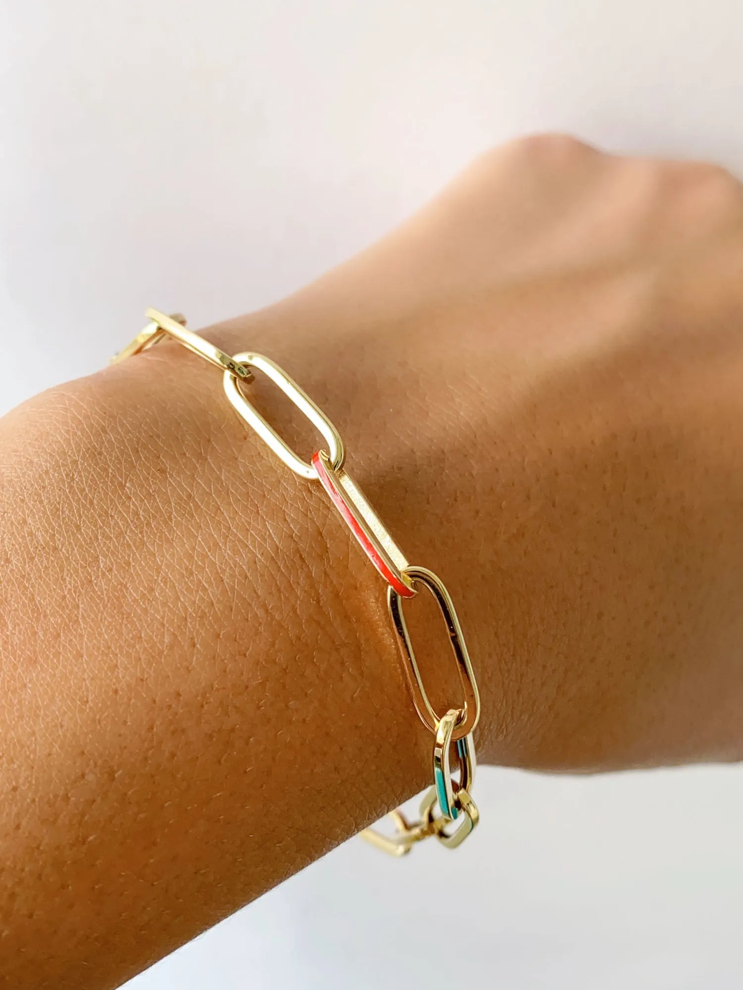 Paperlink Bracelet with Mixed Enamel 14K Gold 4.48-4.73g R2061