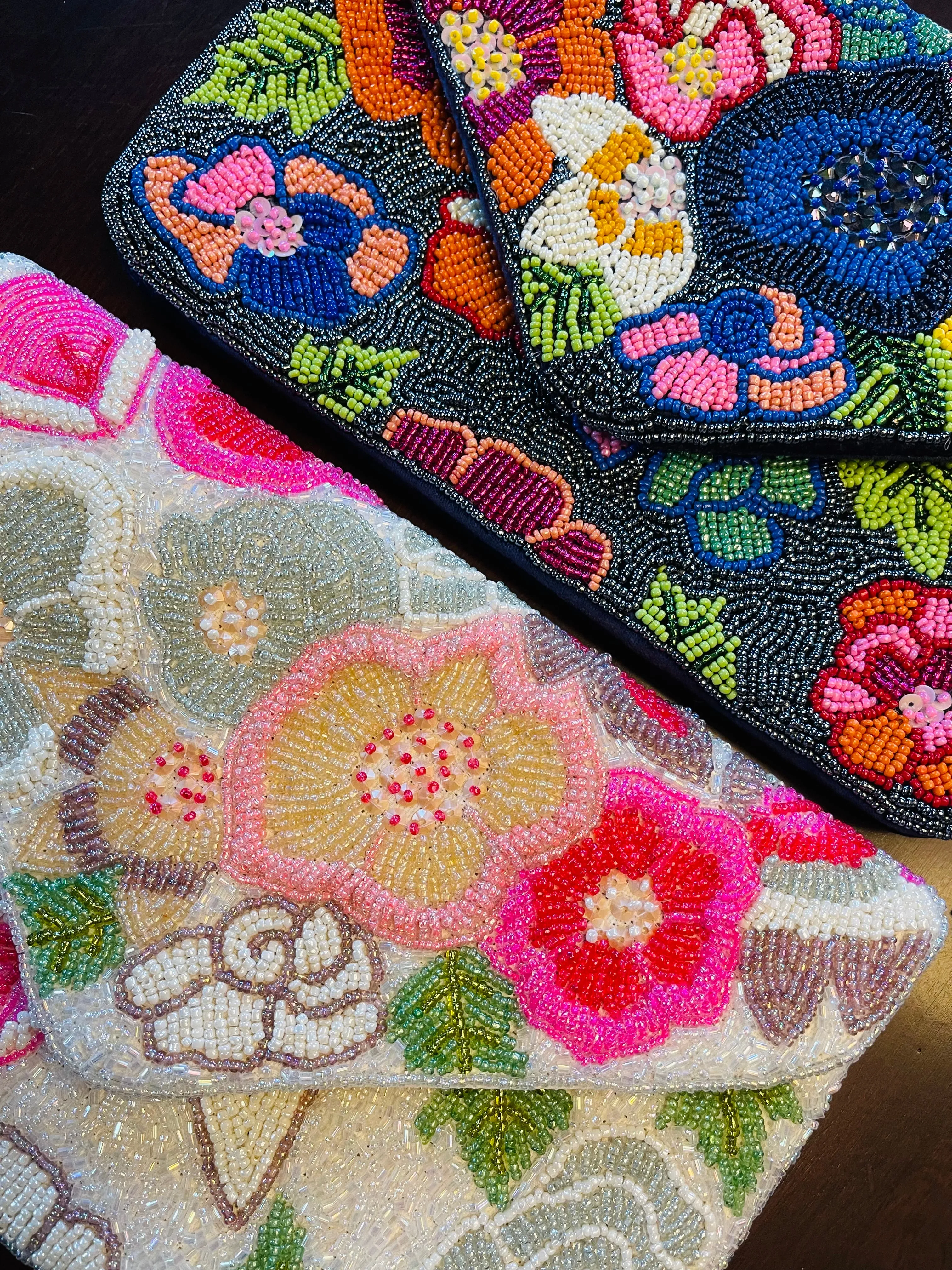 Pastel Roses Floral Beaded Clutch
