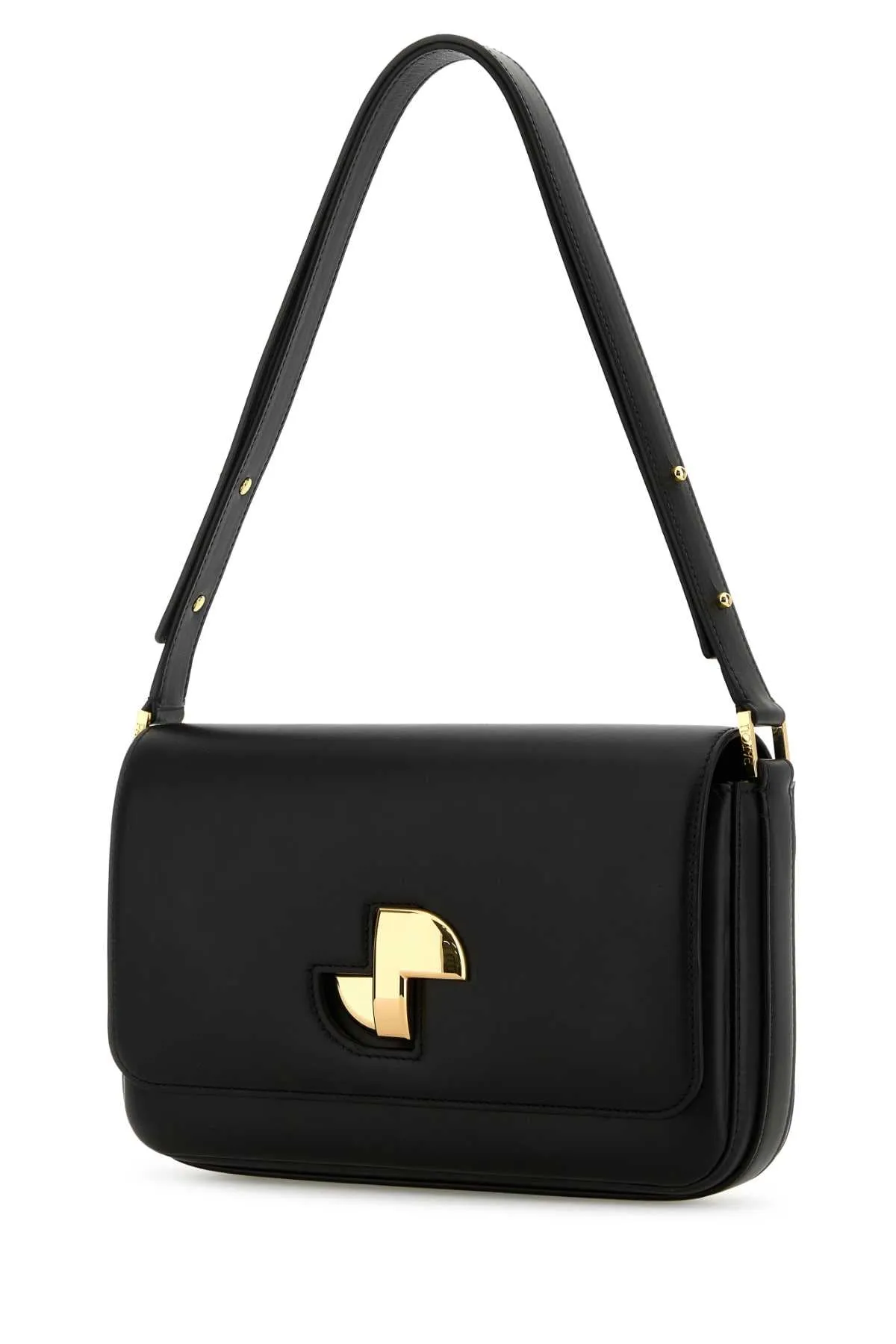Patou Black Leather Le Classic Lock Shoulder Bag