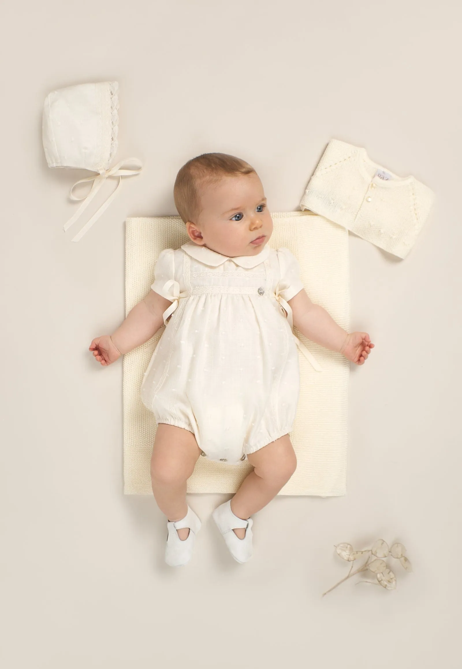 Paz Rodriguez Baby Girls Embroidered Romper in Ivory