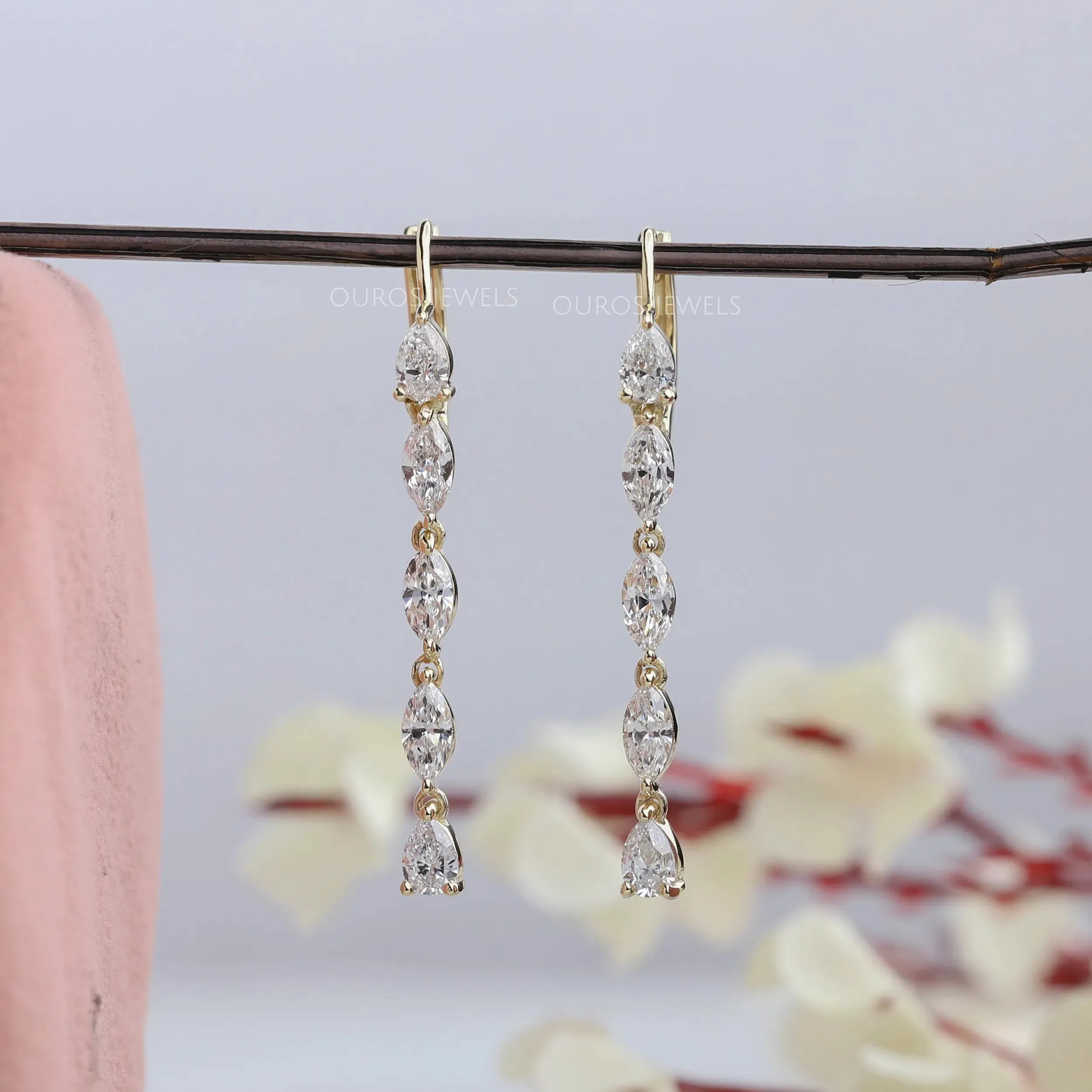 Pear And Marquise Cut Lab Diamond Dangle Earrings