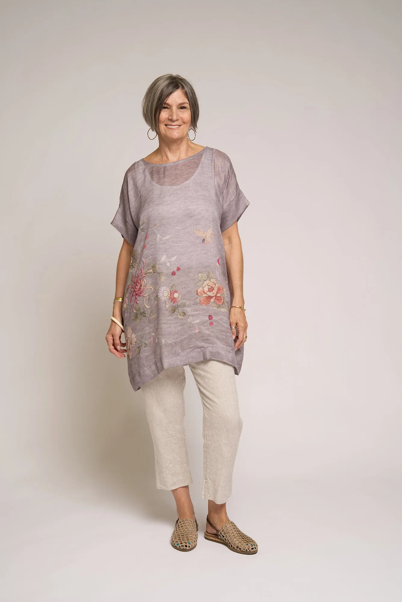 Peony Tunic/Dress Floral Print - Grey