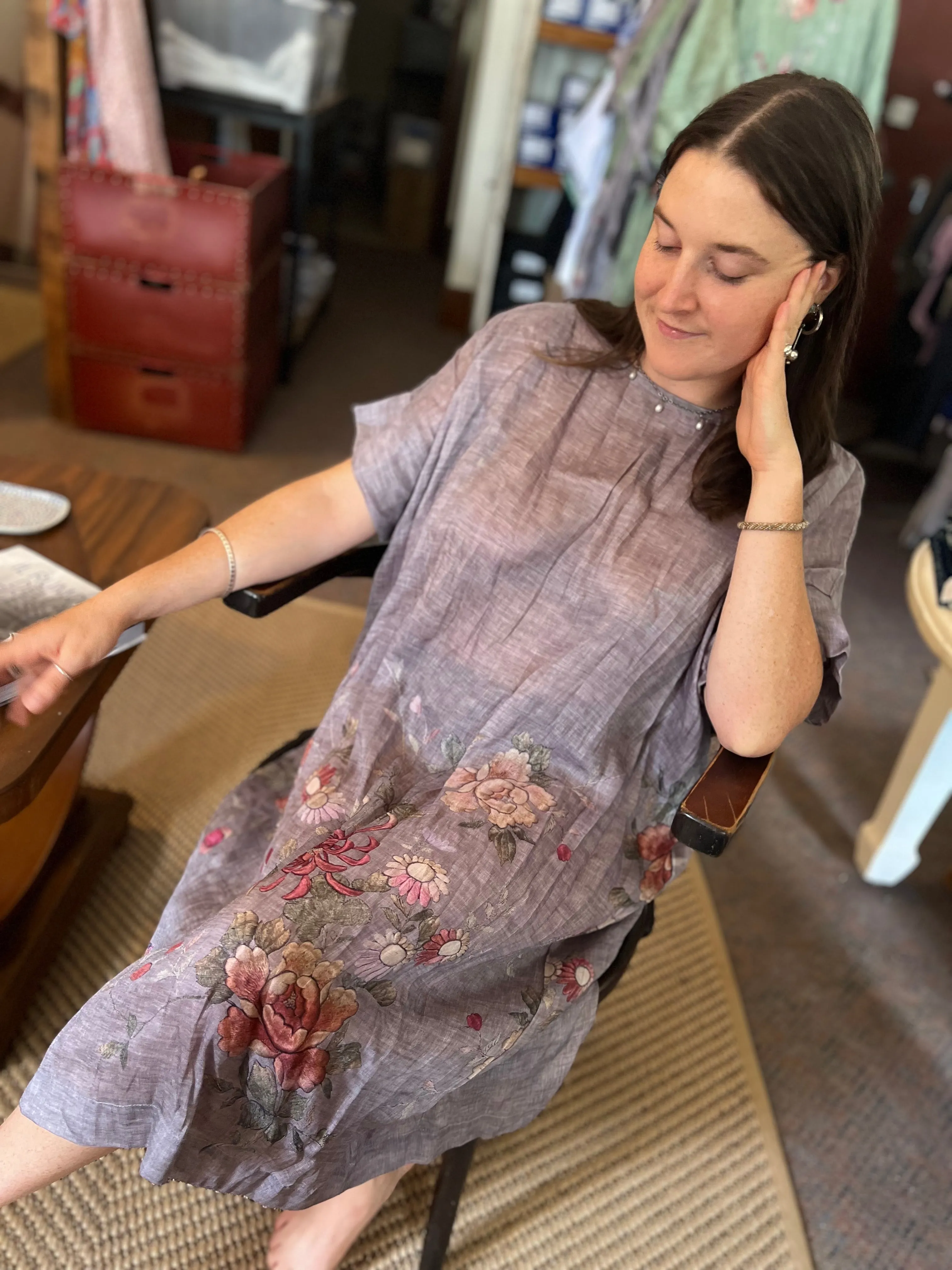 Peony Tunic/Dress Floral Print - Grey