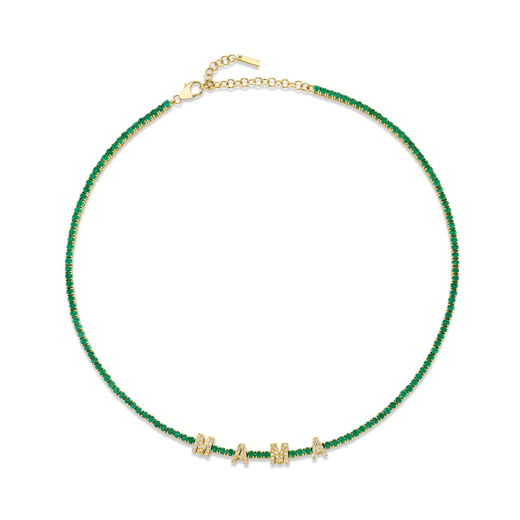 Perfect Personalized Collar Tennis Necklace - Emerald / 14k Yellow Gold