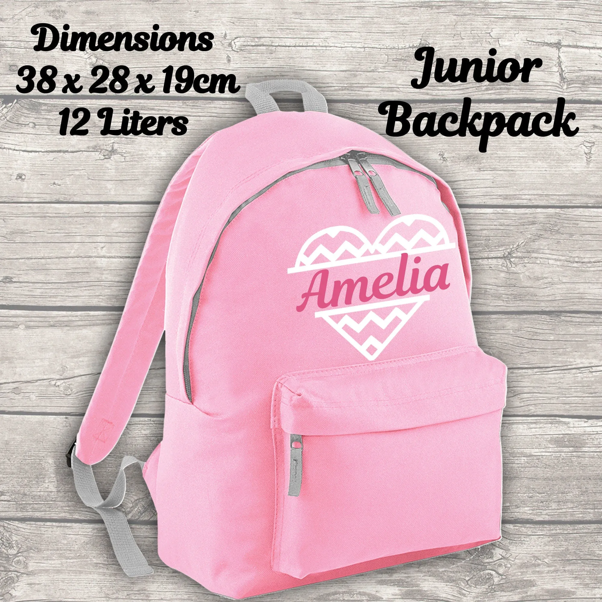 Personalised Heart Backpack Kids 18 12 or 9 Litre Boys Girls Name Lunch Bag Water Bottle Pencil Case School PE Bag Back To Schoo