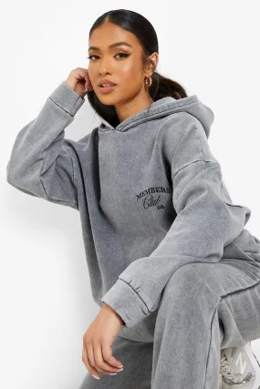 Petite Acid Wash Slogan Print Hoody Tracksuit