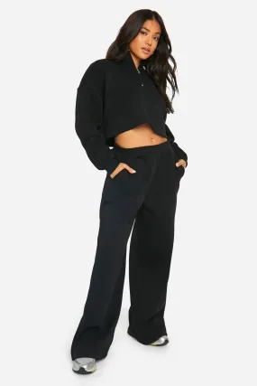 Petite Half Zip Cropped Sweatshirt Wide Leg Tracksuit