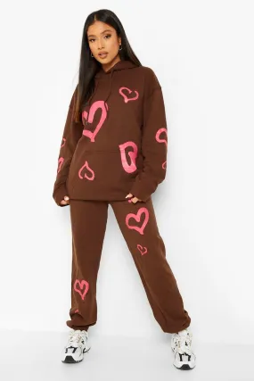 Petite Heart Print Jogger Tracksuit