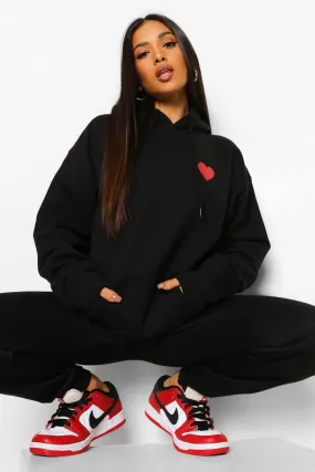 Petite Heart Print Pocket Oversized Hoodie