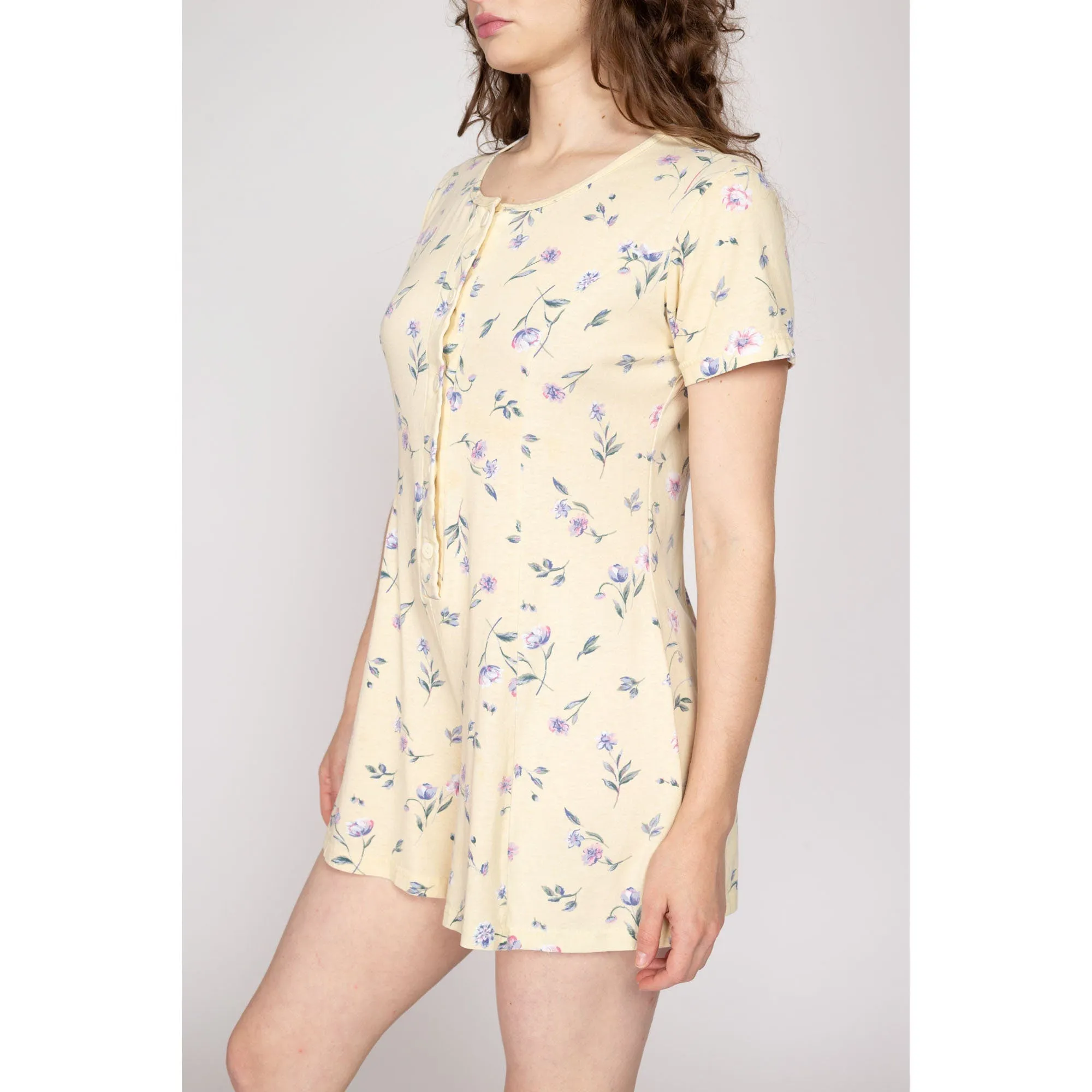 Petite Medium 90s Yellow Floral Flutter Sleeve Romper