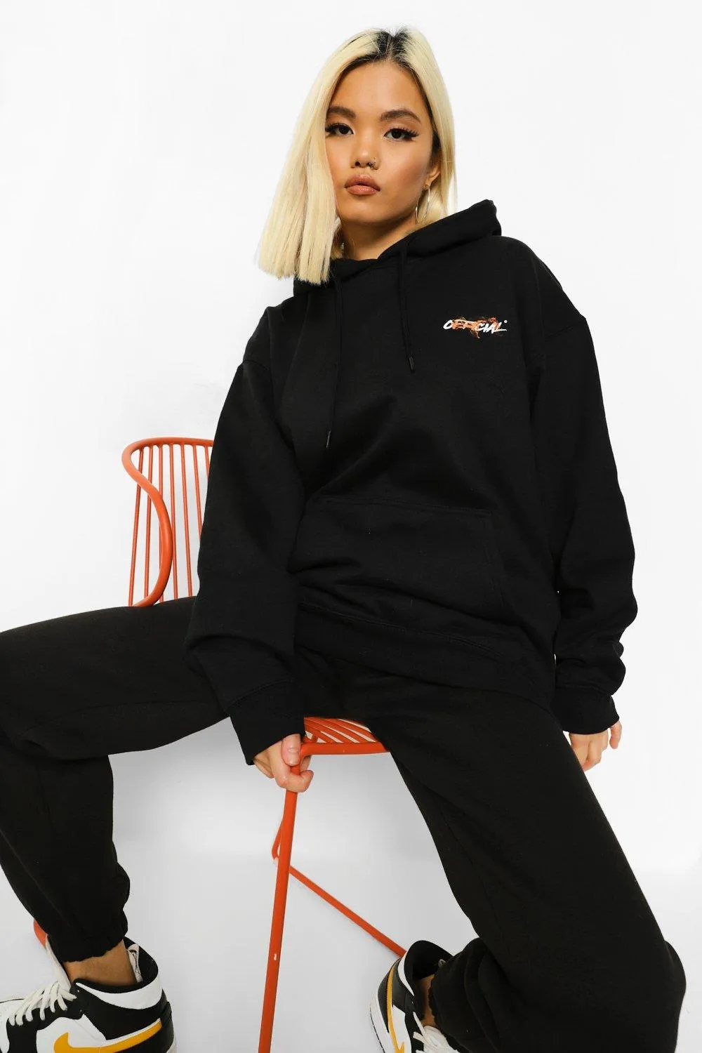 Petite Official Flame Print Oversized Hoodie