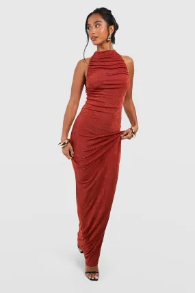 Petite Slinky Drape Front Strappy Back Maxi Dress