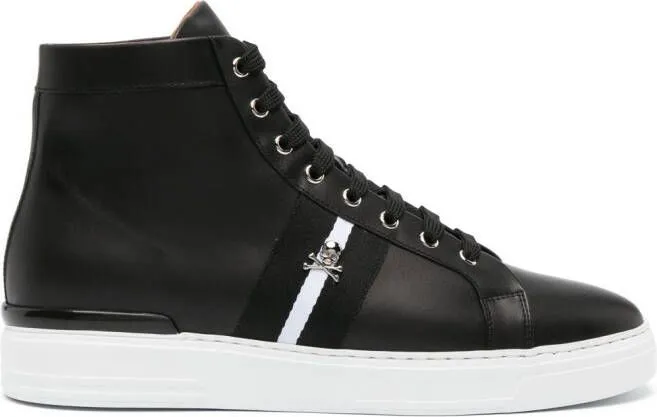 Philipp Plein skull-charm leather sneakers Black