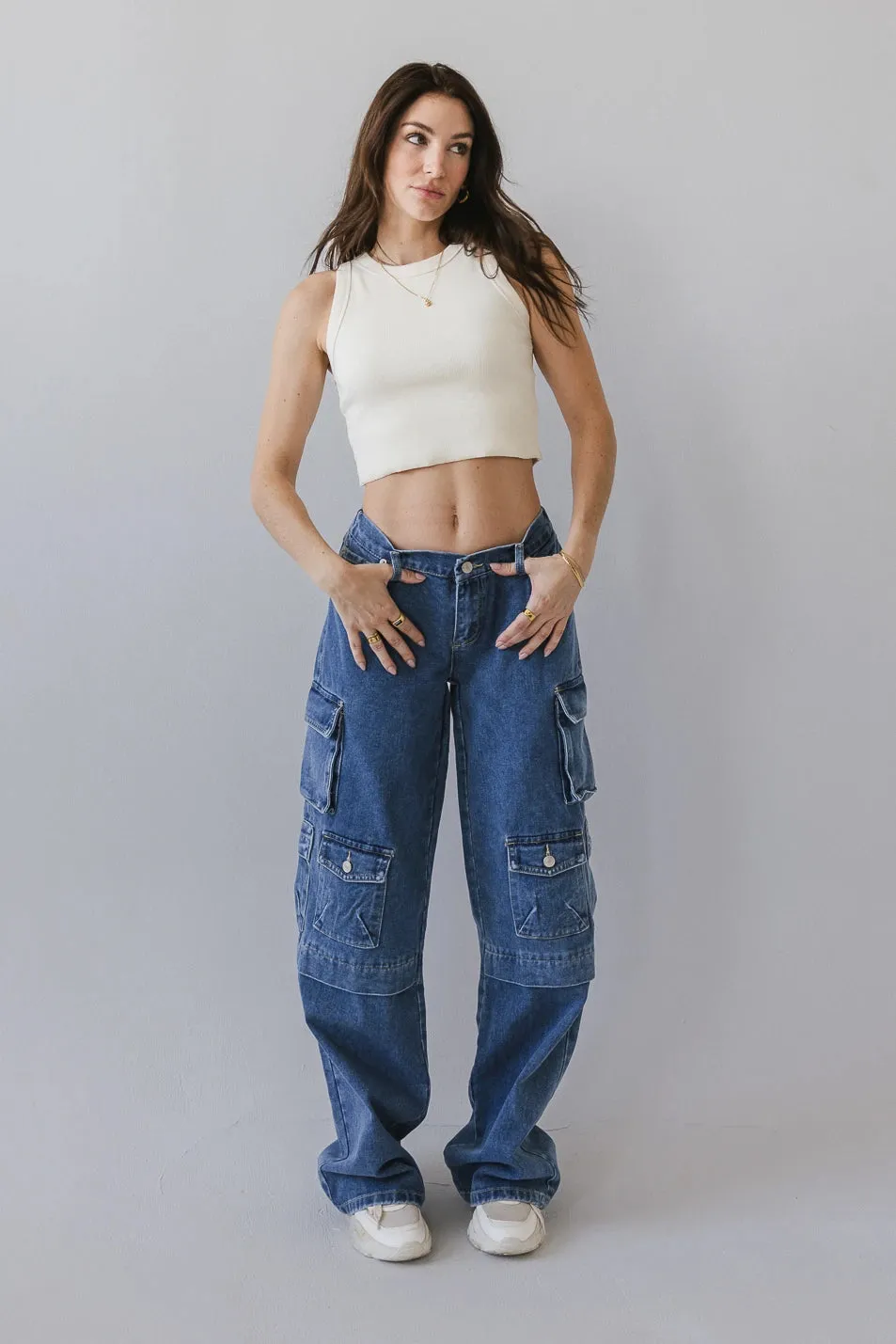 Phoebe Cargo Jeans in Medium Wash - FINAL SALE