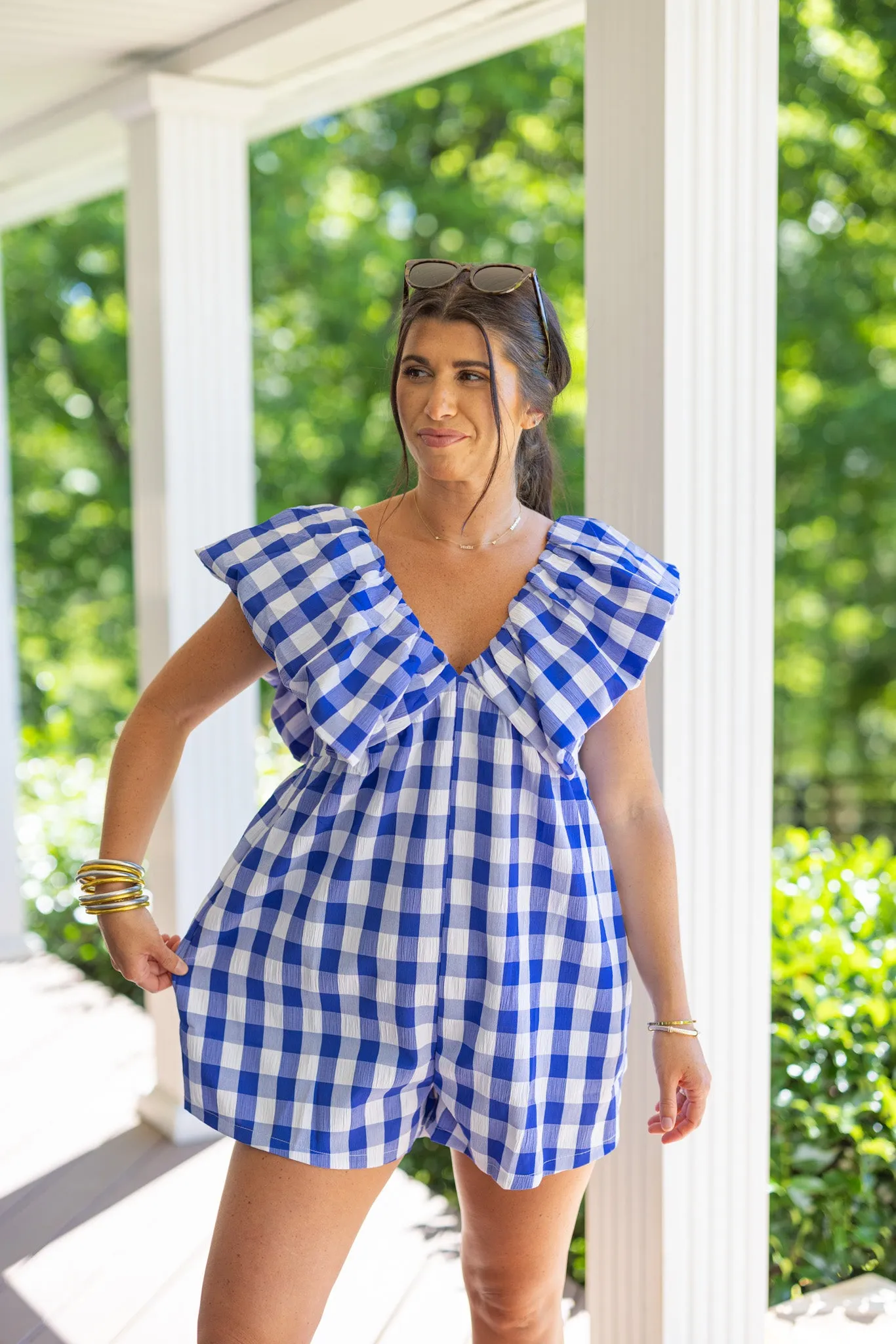 Picnic Ready Blue Checkered Romper