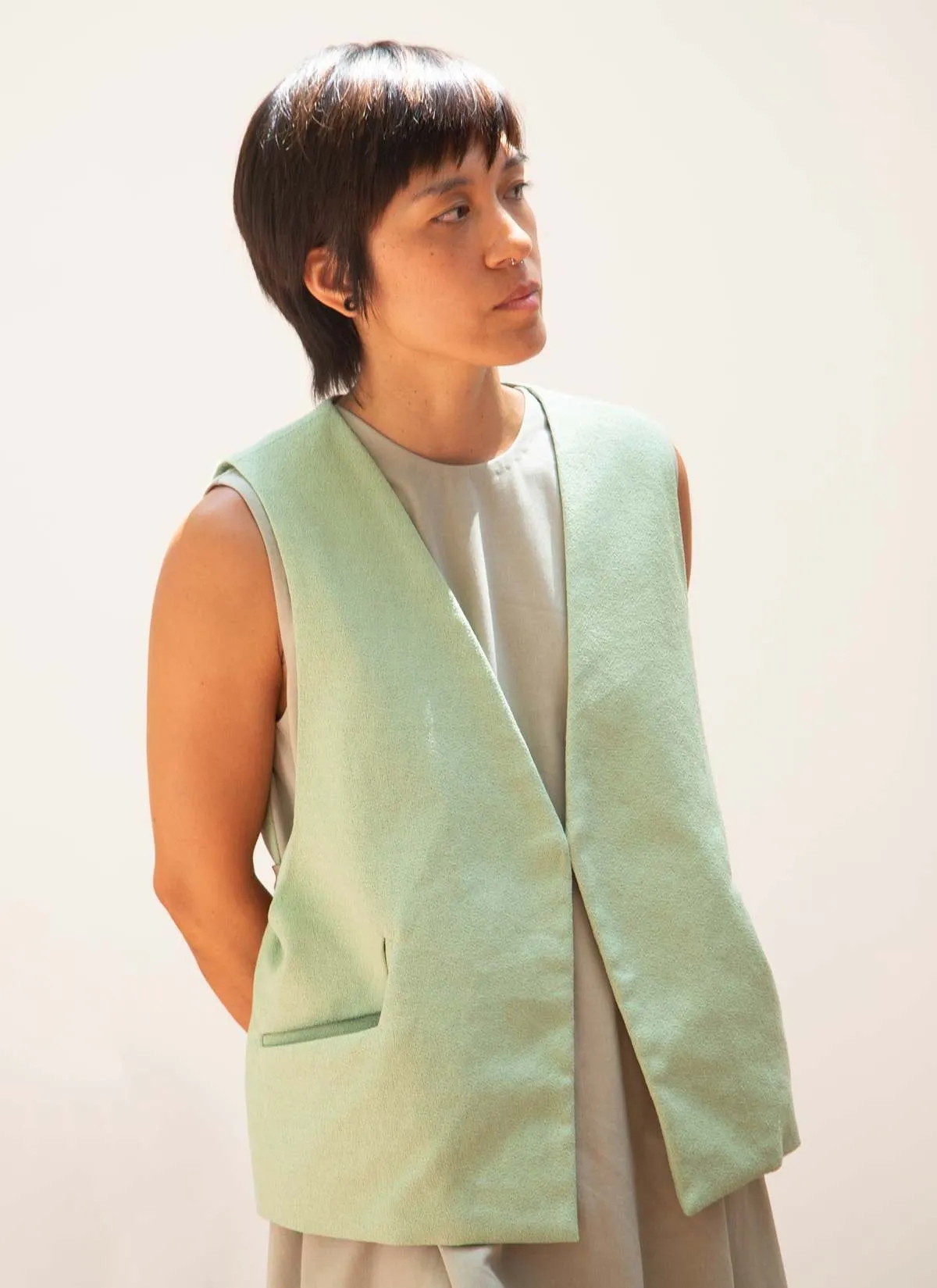 Piece of Vein One-Button Vest w/ Tie - Mint Green