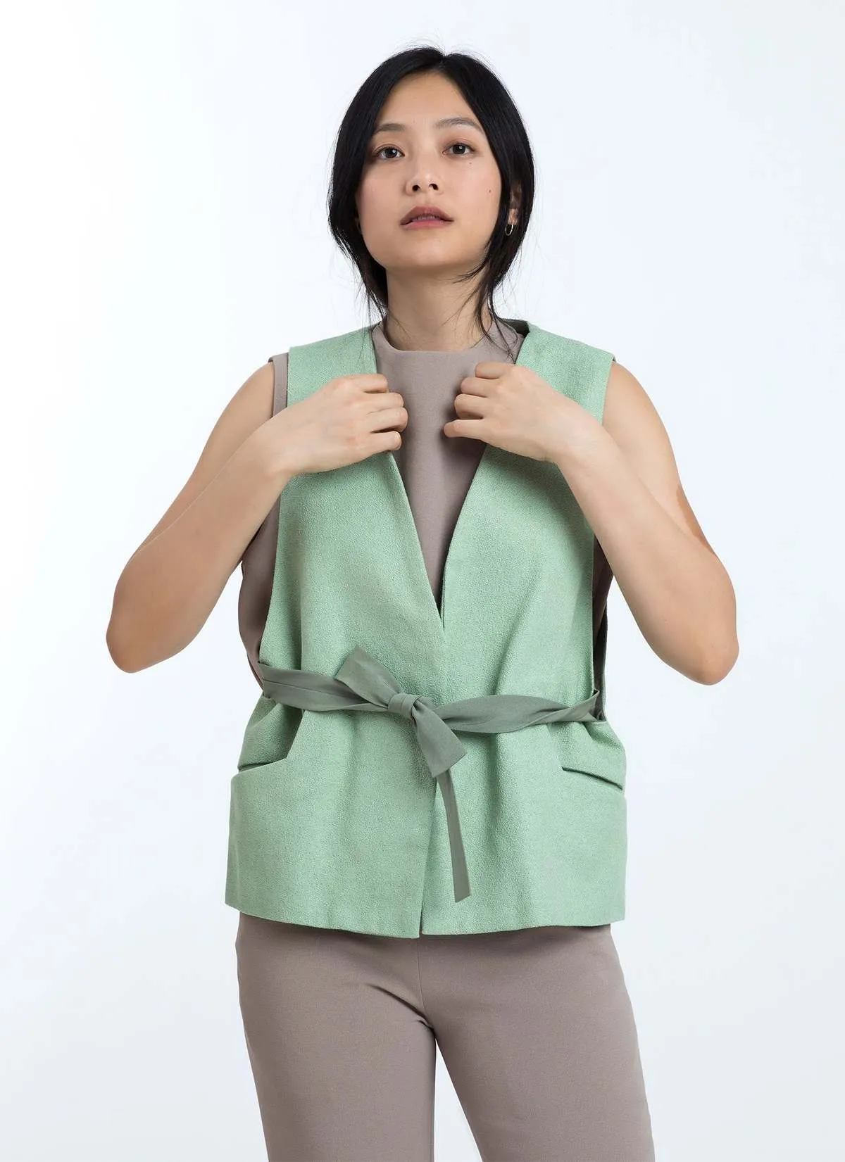 Piece of Vein One-Button Vest w/ Tie - Mint Green