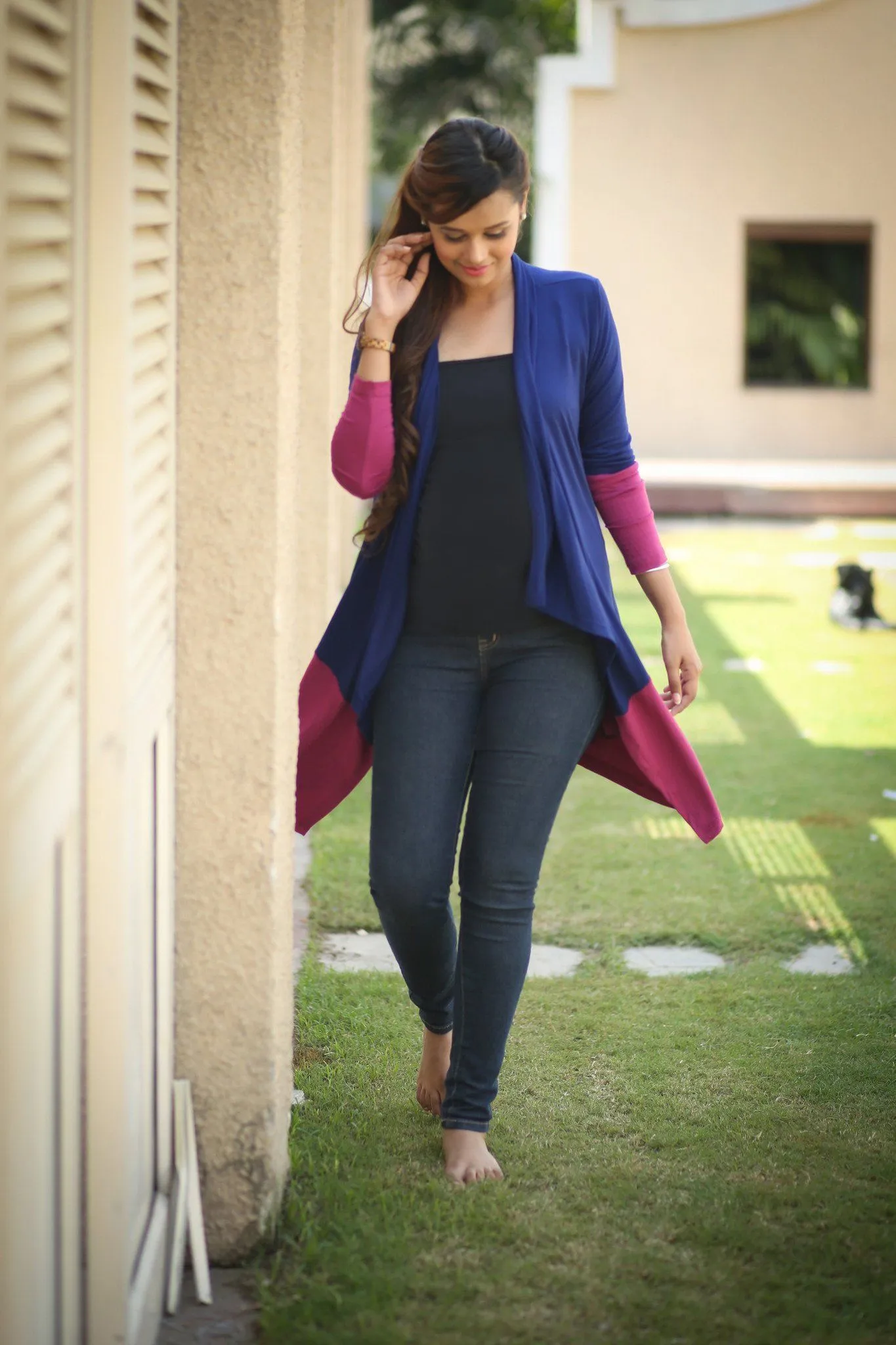 Pink Contrast Stretch Maternity Cardigan