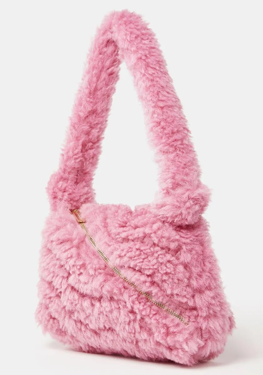 Pink Isabel Fluffy Zipped Shoulder Bag-