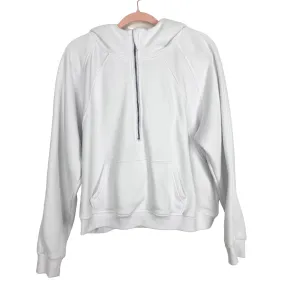 Pink Lily White Ribbed Shoulder Making it Look Easy Quarter Zip Hooded Pullover- Size L