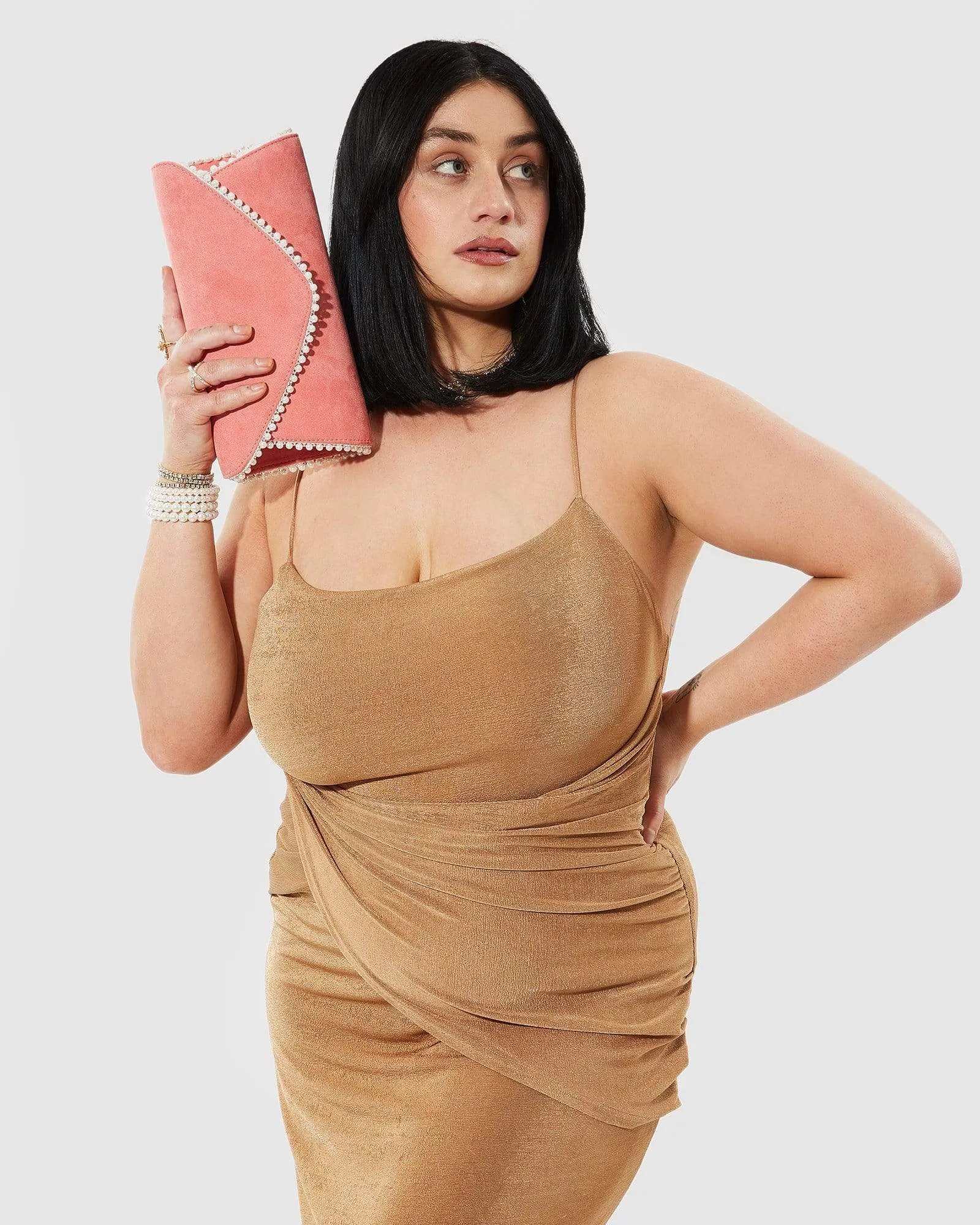 Pink Oriana Pearl Clutch Bag