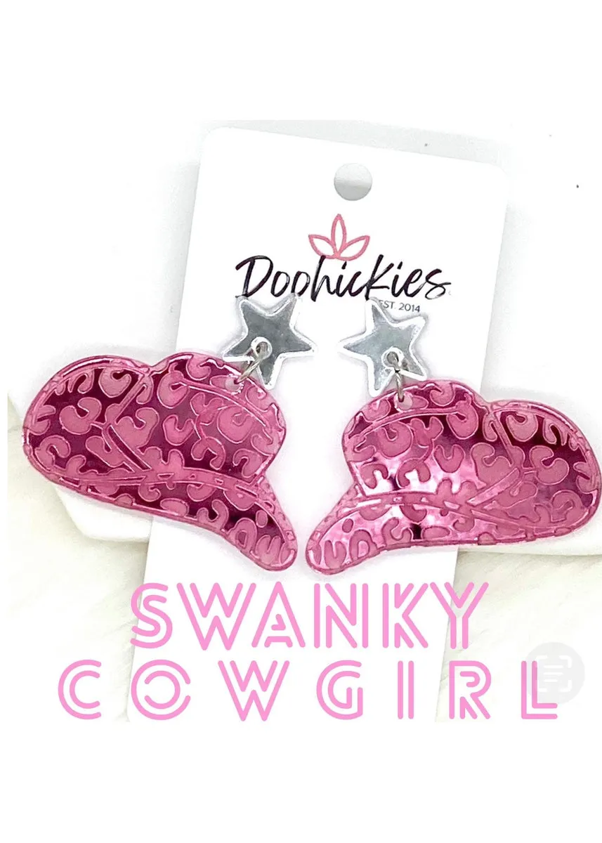 Pink Swanky Cowgirl Hat Acrylic Earrings