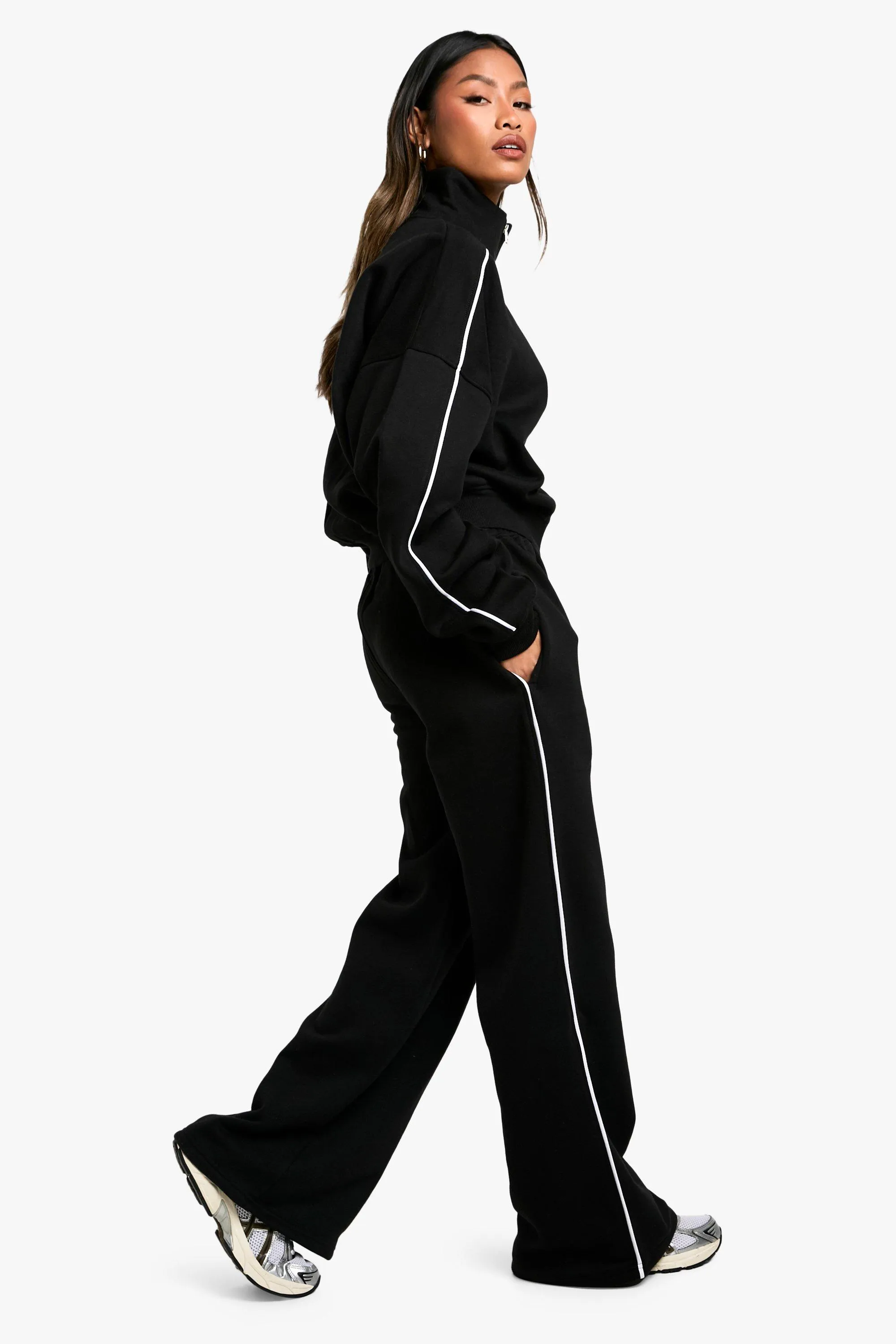 Piping Detail Zip Through Straight Leg Tracksuit