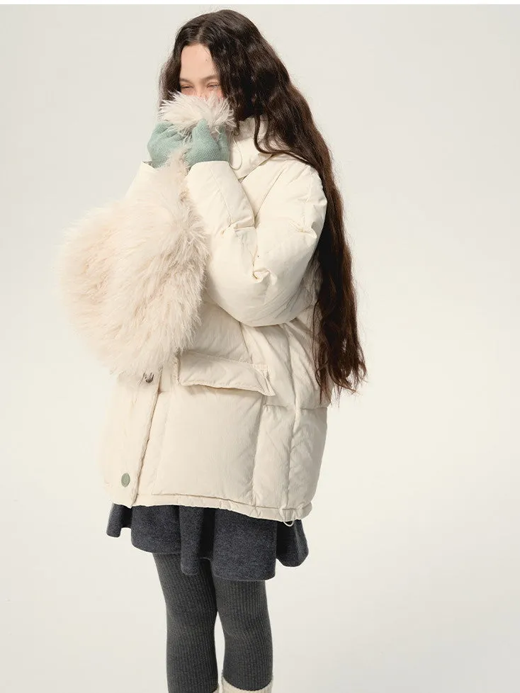 Plain Cotton Hoodie Casual Simple Warm Down-Jacket