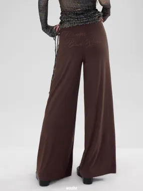 Plain Wide-Leg Casual Embroidery Stretch Lniy-Pants