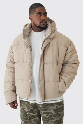 Plus Boxy Crinkle Nylon Puffer Jacket In Sand