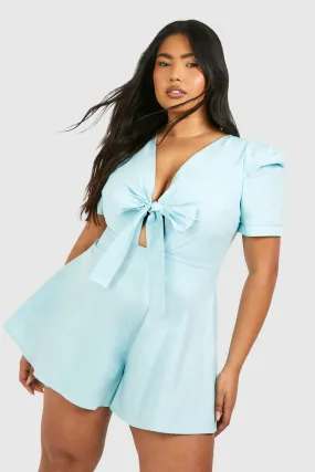 Plus Cotton Poplin Tie Front Romper