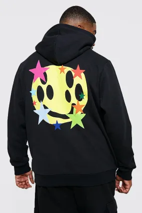 Plus Doodle Face Puff Print Hoodie | boohooMAN UK