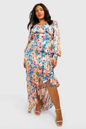 Plus Floral Ruffle Wrap Maxi Dress