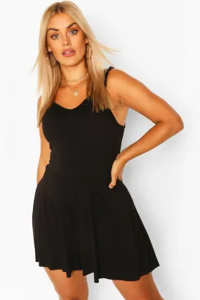 Plus Frill Strap Jersey Swing Romper