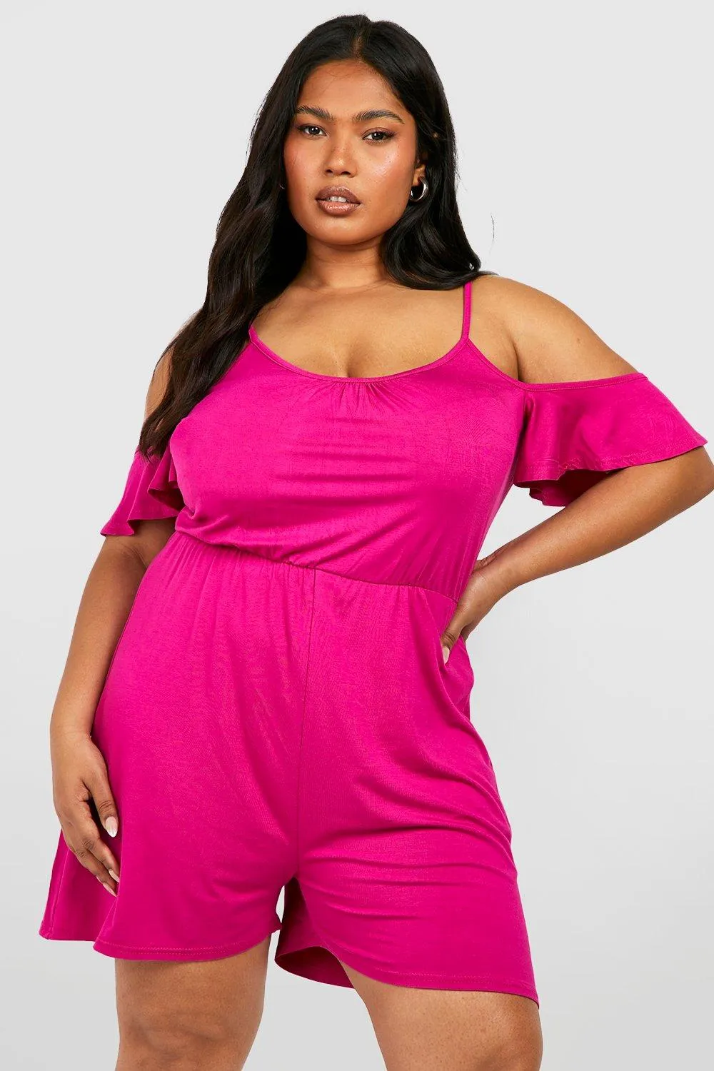 Plus Jersey Knit Cold Shoulder Flippy Romper